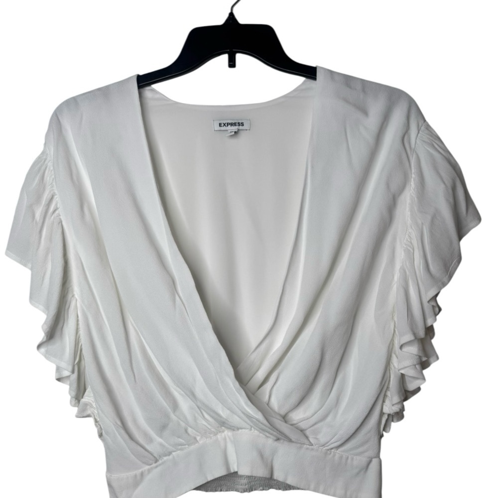 Express Women's Elegant White Blouse with Ruffle Sleeves